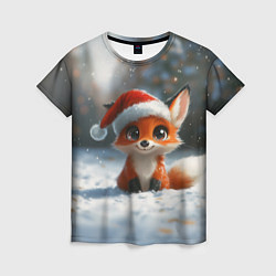 Футболка женская Новогодняя милая лисичка, цвет: 3D-принт