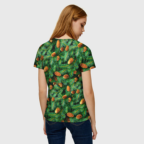Женская футболка Ёлка зелёная с шишками / 3D-принт – фото 4