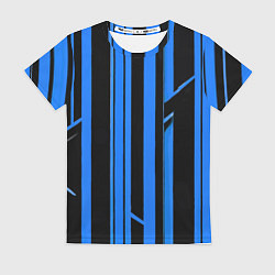 Женская футболка Толстые синие полосы на чёрном фоне