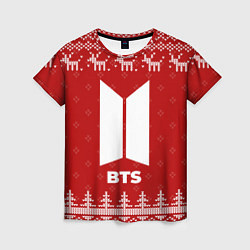 Женская футболка Новогодний BTS с оленями