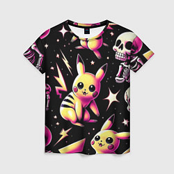 Женская футболка Pikachu and skeletons - pattern