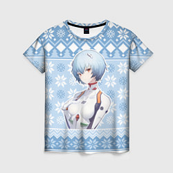 Женская футболка Rei christmas sweater Evangelion