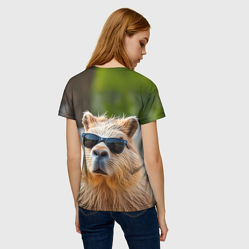 Женская футболка Модная капибара в темных очках / 3D-принт – фото 4