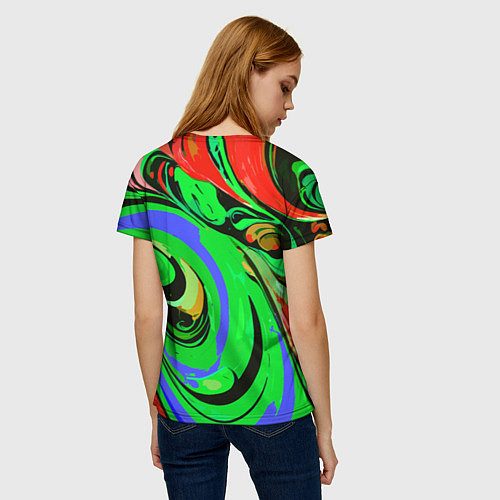 Женская футболка Красно-зелёный узор / 3D-принт – фото 4