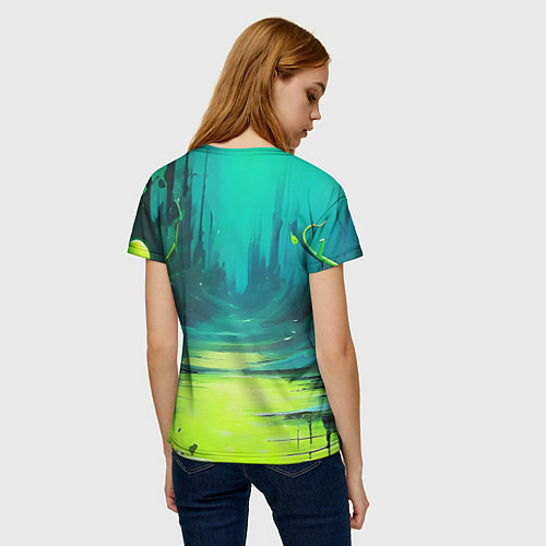 Женская футболка Зелёная кислотная абстракция / 3D-принт – фото 4