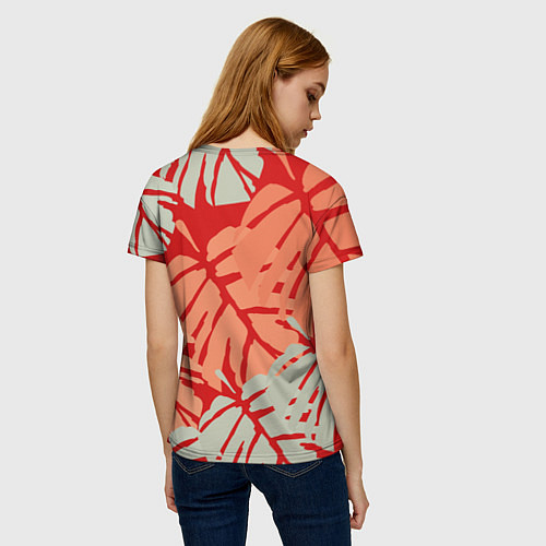 Женская футболка Отпечатки монстеры на красном / 3D-принт – фото 4