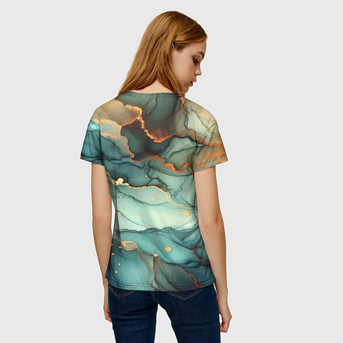Женская футболка Бирюзовый узор с оранжевыми вставками / 3D-принт – фото 4