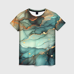 Женская футболка Бирюзовый узор с оранжевыми вставками