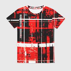 Женская футболка Красно-белый гранж на чёрном фоне