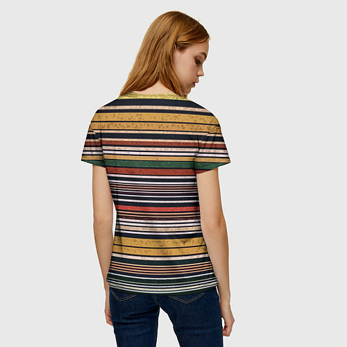 Женская футболка Жёлто-зелёный текстурные полосы / 3D-принт – фото 4