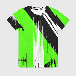 Женская футболка Вертикальные чёрные линии на зелёно-белом фоне