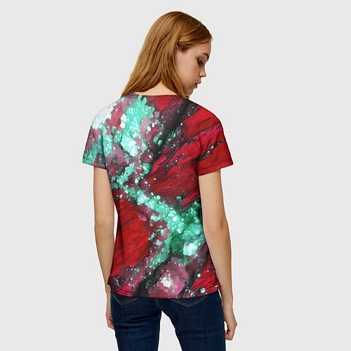 Женская футболка Голубой минерал в красном камне / 3D-принт – фото 4