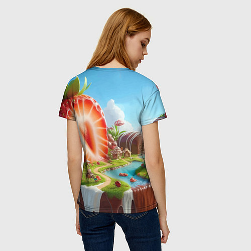 Женская футболка Клубничная планета - нейроарт фантазия / 3D-принт – фото 4