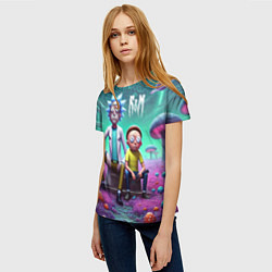 Футболка женская Рик и Морту на сказочной грибной планете - нейроар, цвет: 3D-принт — фото 2