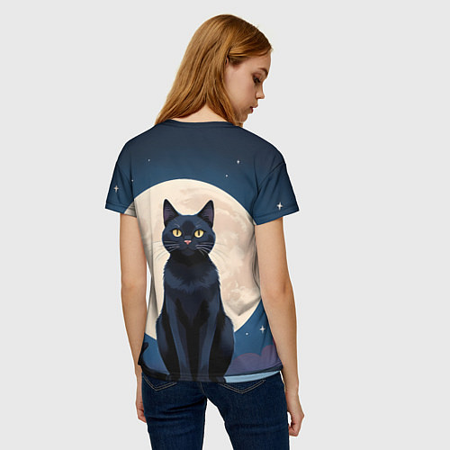Женская футболка Кот с вином под луной / 3D-принт – фото 4