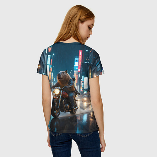 Женская футболка Капибара байкер / 3D-принт – фото 4