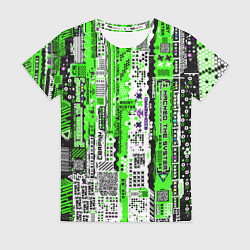 Футболка женская Киберпанк паттерн зелёный, цвет: 3D-принт