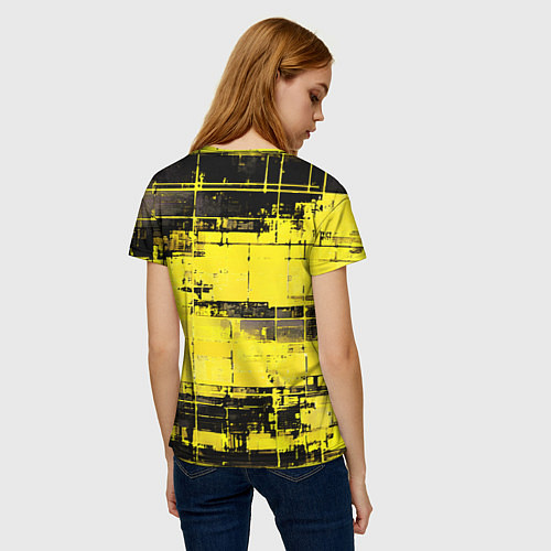 Женская футболка Чёрно-жёлтый техно-паттерн / 3D-принт – фото 4