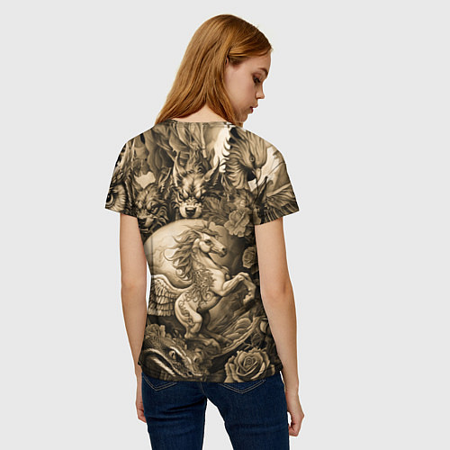 Женская футболка Гарри Поттер и волшебные существа в стиле тату / 3D-принт – фото 4