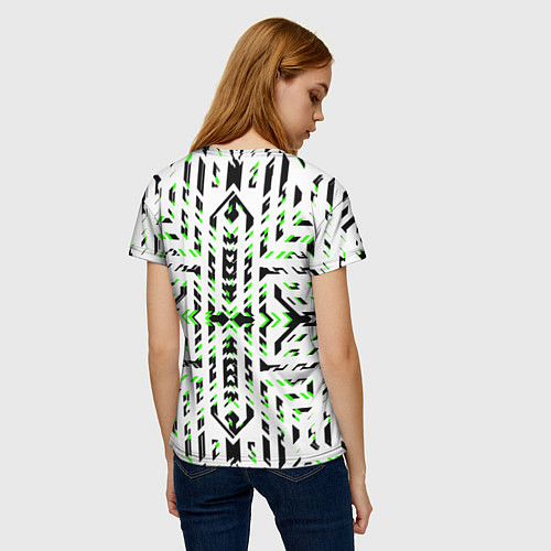 Женская футболка Чёрно-зелёный диагональные полосы на белом фоне / 3D-принт – фото 4