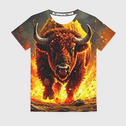 Женская футболка Буйвол в огне