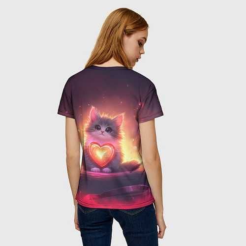 Женская футболка Пушистый котик с сердечком / 3D-принт – фото 4