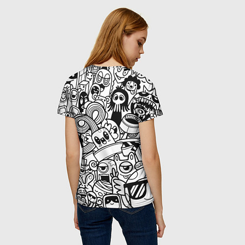 Женская футболка Black and white doddle monsters / 3D-принт – фото 4
