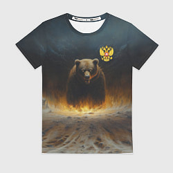 Женская футболка Русский медведь в огненном поле