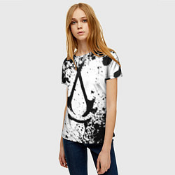 Футболка женская Assassins creed shadows - черно-белые брызги, цвет: 3D-принт — фото 2