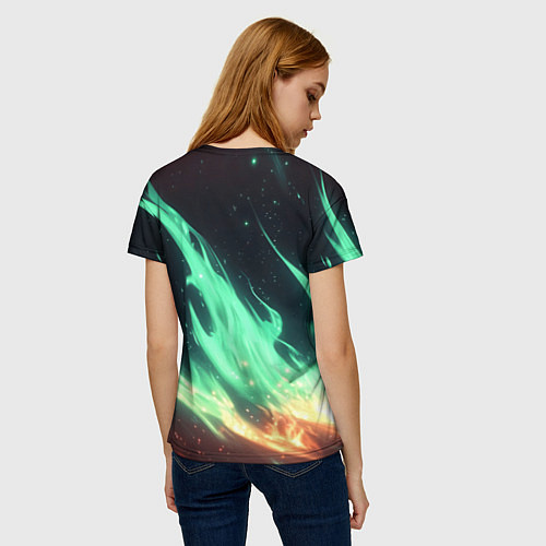 Женская футболка Зеленое абстрактное пламя / 3D-принт – фото 4