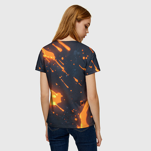 Женская футболка Оранжевая краска в движении / 3D-принт – фото 4