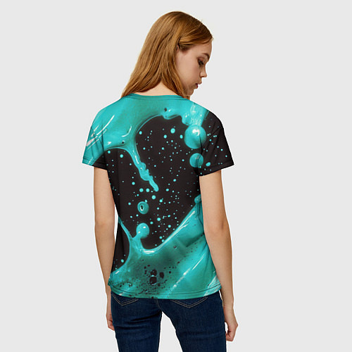 Женская футболка Голубая краска и капли / 3D-принт – фото 4