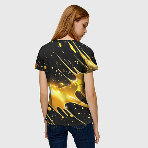 Женская футболка Оранжевая краска на черном / 3D-принт – фото 4