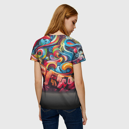 Женская футболка Панда - крутой скейтбордист на фоне граффити / 3D-принт – фото 4