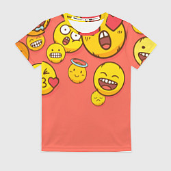 Футболка женская Смайлы на красном фоне, цвет: 3D-принт