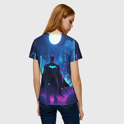 Женская футболка Бэтмен неоновый город / 3D-принт – фото 4