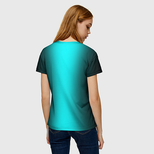 Женская футболка Чёрный и неоновый голубой градиент по центру / 3D-принт – фото 4