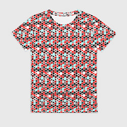 Футболка женская Киберпанк шестиугольники красные, цвет: 3D-принт