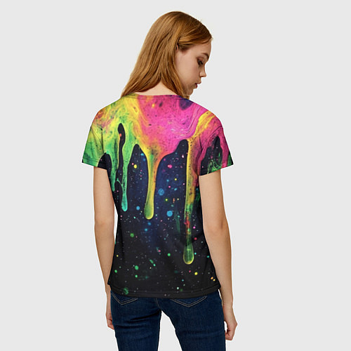 Женская футболка Разноцветные потеки краски / 3D-принт – фото 4