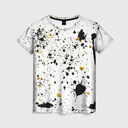 Футболка женская Черные и золотистые пятна краски на белом фоне, цвет: 3D-принт