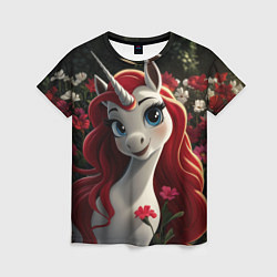 Футболка женская Единорожка с рыжими волосами, цвет: 3D-принт