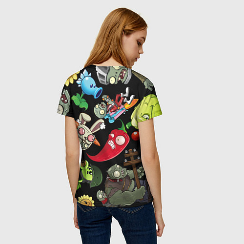 Женская футболка Растения против зомби персонажи на черном / 3D-принт – фото 4