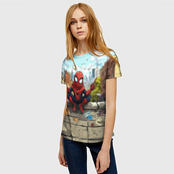 Футболка женская Маленький человек-паук в городе, цвет: 3D-принт — фото 2