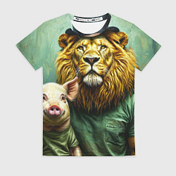 Женская футболка Лев со свиньей