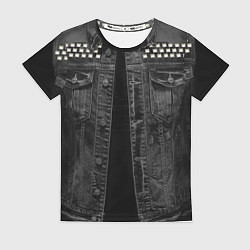 Футболка женская Джинсовка с татуировкой дракона и самурая - имитац, цвет: 3D-принт