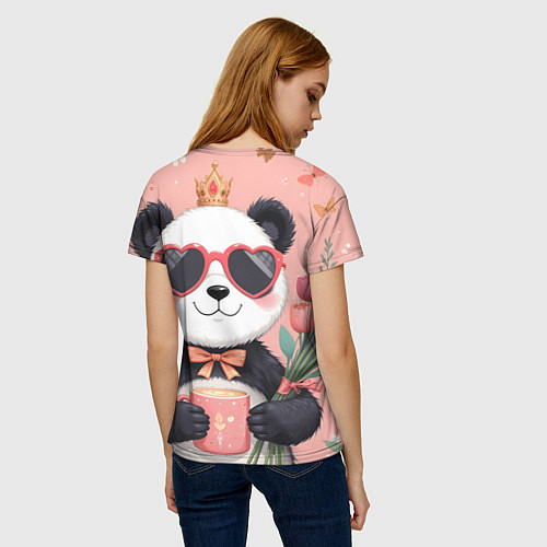 Женская футболка Панда с поздравлениями и с цветами / 3D-принт – фото 4