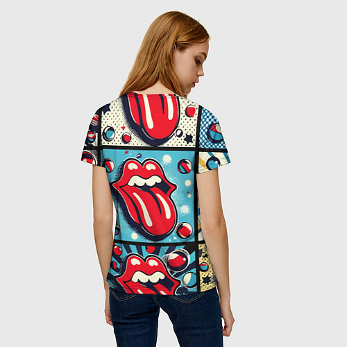 Женская футболка Rolling Stones logo - pop art / 3D-принт – фото 4