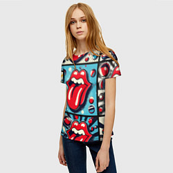 Футболка женская Rolling Stones logo - pop art, цвет: 3D-принт — фото 2