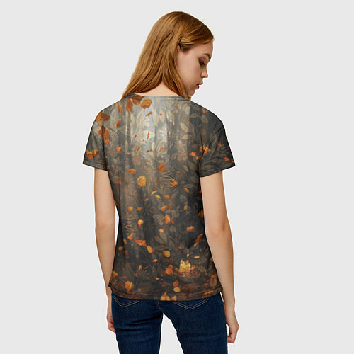 Женская футболка Довольный лис в лесной чаще / 3D-принт – фото 4