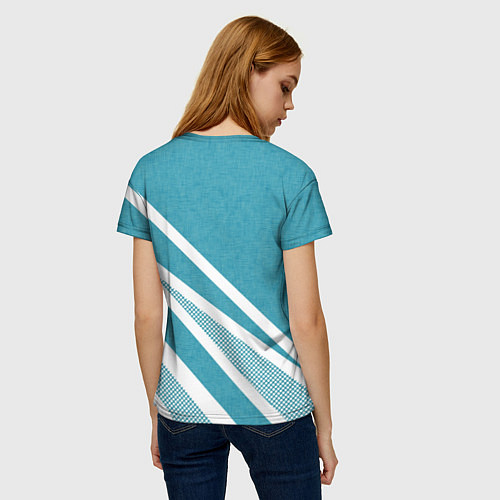 Женская футболка Бело-голубой абстракция с полосами / 3D-принт – фото 4